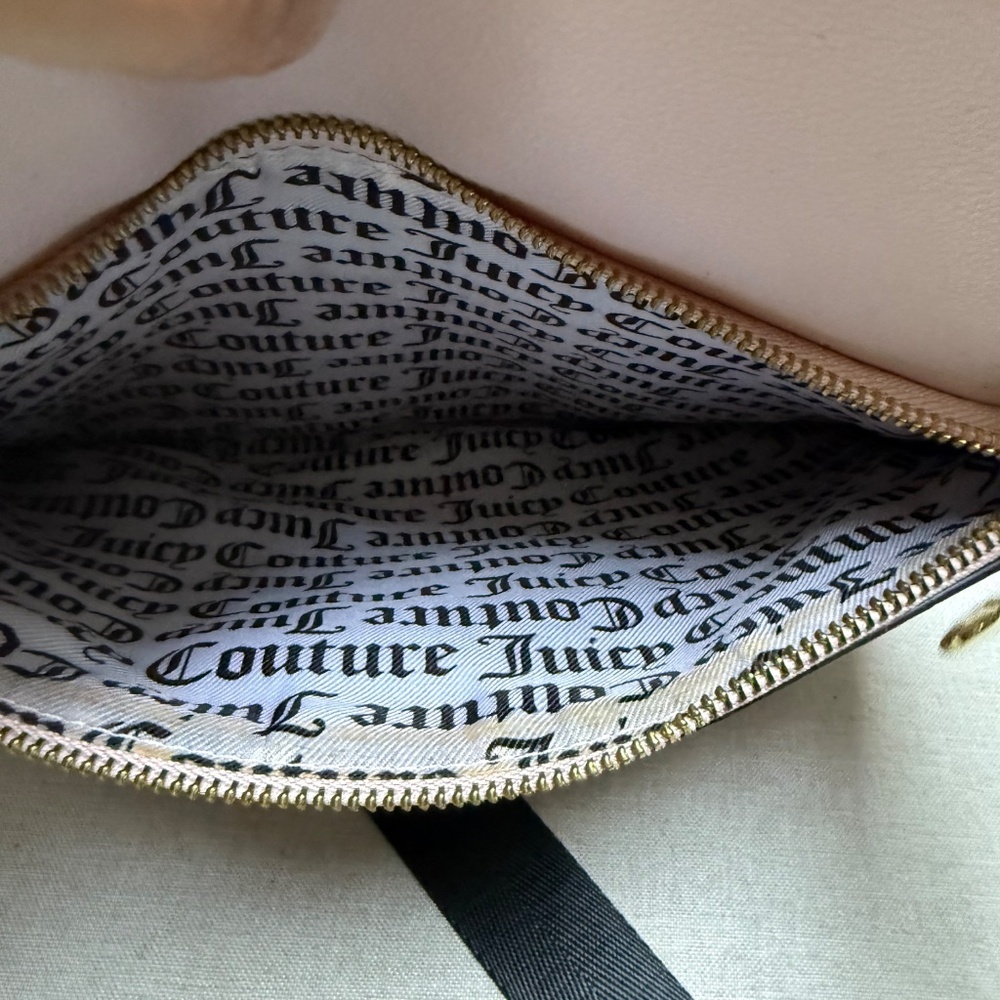 Juicy Couture Crossbody Purse Pink Black Faux Leather Logo Strap Messenger - Picture 6 of 14